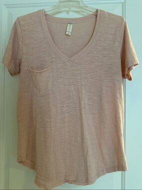 Altar'd State Women's V-Neck Pocket Tee in Light Blush Pink